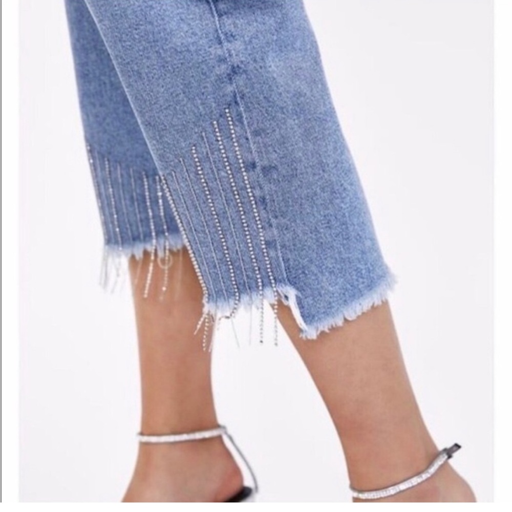 ZARA Rhinestone Fringe Jeans